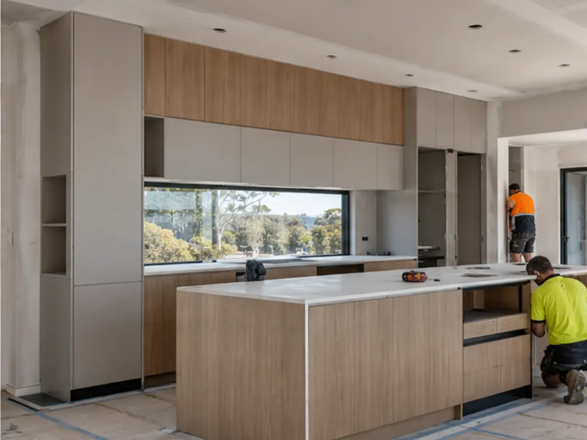 Contemporary kitchen joinery being installed